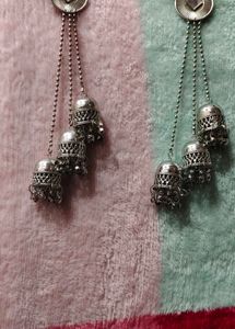 Silver Jhumka Earrings with Mirror