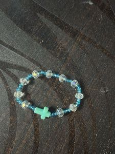 Blue Beaded Cross Bracelet