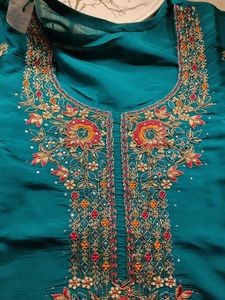 Embroidered Teal Kurta Set on sale