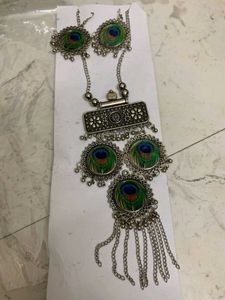 Peacock Feather Necklace & Earrings Set