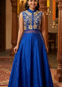 Royal Blue Gold Embroidered Gown