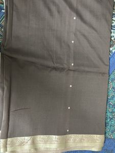 Elegant metallic gray pure Silk Saree
