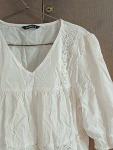 White Lace Trim V-Neck Top