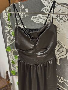 Satin Ruched Spaghetti Strap Dress, [SIZE-S]