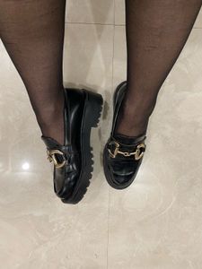 H&amp;M Black Loafers with Gold Horsebit Detail