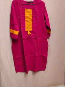 Vibrant Pink Kurta with Yellow Accent
