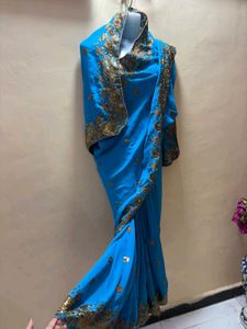 Vibrant Blue Embroidered Saree