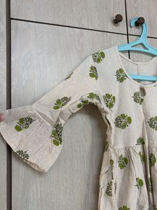 Cute Cotton Kurti with Green Floral Print