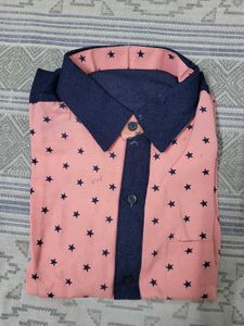 Men's Pink Star Print Button-Up Shirt