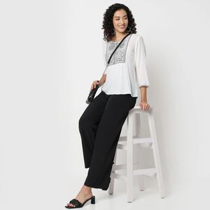 Flare Fit Embroidered Round NeckVisit >Top