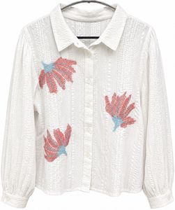 White Embroidered Button-Up Shirt