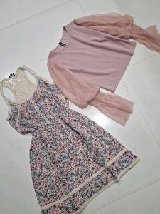 combo Floral Dress and Pink Top Set