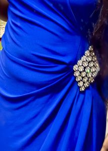 Elegant Blue Ruched Dress with Rhinestone Accent