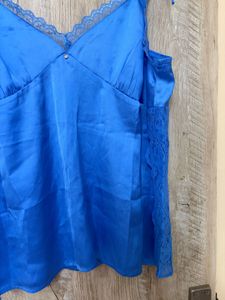 Blue Satin Lace Pajama Set