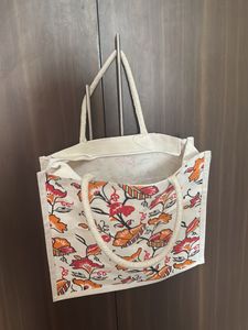 Floral Print Jute Tote Bag
