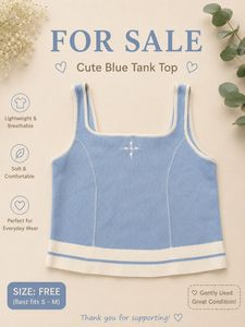 Cute Blue Ribbed Tank Top