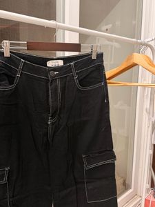 Black Cargo style wide leg jeans
