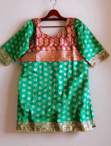 Beautiful Green Banarasi Patiala Kurta