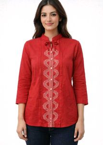 combo of 2 Red Embellished top and cartoon tshirt