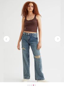 H&amp;M brown lace trimmed top