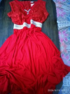 Red Sleeveless Lace & Net Midi Dress