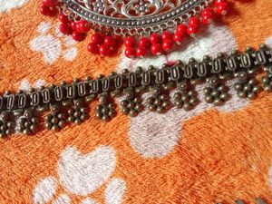 Oxidized Silver Anklets with Red Beads