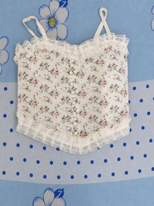 Floral Corset Top with Pearl Buttons