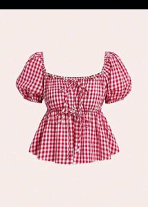 Red Gingham Puff Sleeve Top
