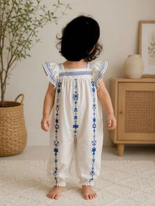 White Romper with Blue Embroidery-new one