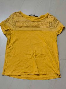 Yellow Lace Detail T-Shirt