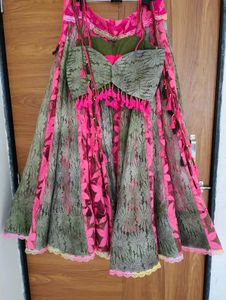 Vibrant Pink &amp; Olive Green Lehenga Choli Set