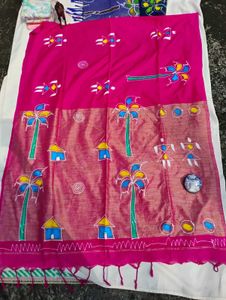 Vibrant Pink Hand-Painted Saree