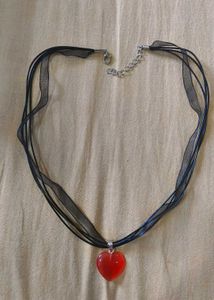 Heart Pendant Ribbon Necklace
