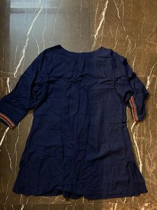 Navy Blue Embroidered Short Kurta