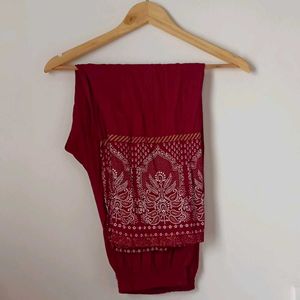 Maroon Printed Frock Suit