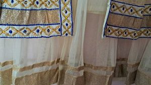 Cream Kurta Set with Blue Embroidery