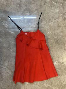 Stunning Red Ruffled Spaghetti Strap Dress