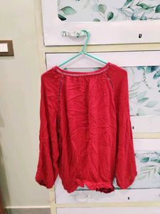Chic Red Button-Up Blouse