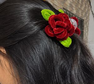 Pipe Cleaner Red Rose Hair Claw Clip