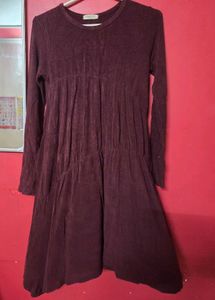 Maroon Long Sleeve Smocked Dress