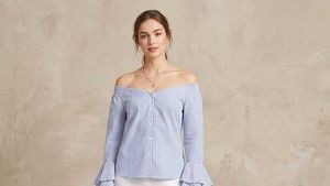 Striped Off-Shoulder Ruffle Sleeve Top
