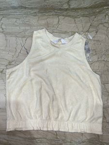 Cream Terry Cropped Tank Top