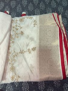 Elegant White Saree with Gold Embroidery
