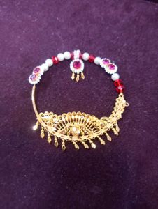 Elegant Gold Nath with Pearls &amp; Red Stones
