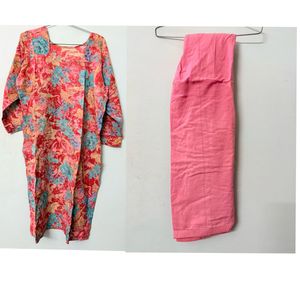 Floral Printed Kurta with Pink Palazzo