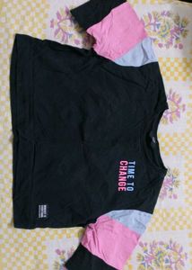 Black T-Shirt with Color Block Sleeves