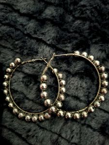 Big Hoop Earrings with Silver Beads