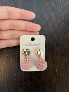 Pink Knit Drop Earrings