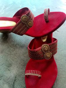 Red Embellished Ethnic sandal