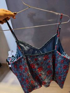 Blue Floral Smocked Crop Top